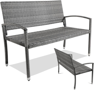Clevich Gartenbank Rattan Wetterfest, 2 Sitzer Sitzbank, Terrassenbank mit Armlehnen, 320 kg Belastbar Balkon Bank, 122 x 62 x 90 cm Gartenmöbel für 2-3 Personen, für Innen- und Außenbereich, Grau, XL