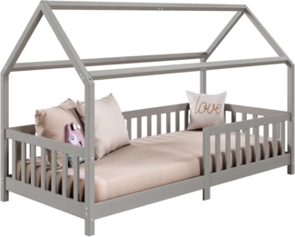 IDIMEX Kinderbett NINA, Hausbett Montessori Bett Kiefer 90 x 200 Tipibett mit Dach und rausfal