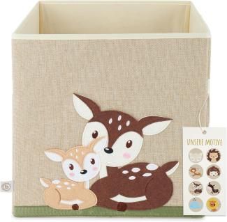 Praktische Spielzeugbox fürs Kinderzimmer, Rehe liegend, natur, 33 x 33 x 33 cm, von Bieco