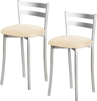ASTIMESA Zwei Küchenhocker mit Rückenlehne Streifen, Metall, Kunstleder, beige, Sitzhöhe: 45 cm (TABFRBE)