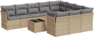 vidaXL 11-tlg. Garten-Sofagarnitur mit Kissen Beige Poly Rattan 3250068