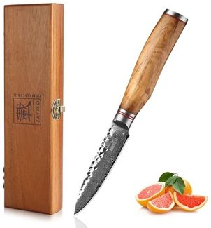 ZAYIKO Damastmesser "OLIVE Officemesser" - 9cm Klinge - Griff: Olivenholz - VG-10 Stahlkern