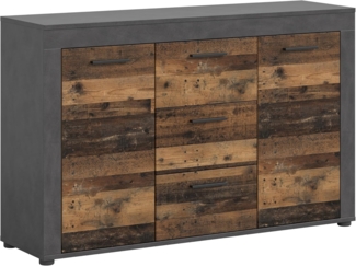 xonox. home Wohnen Jam X8BB4T01 Sideboard Schrank Lowboard Wohnzimmerschrank in Old Wood/Matera Nachbildung, ca. B/H/T: 125 x 80 x 35 cm