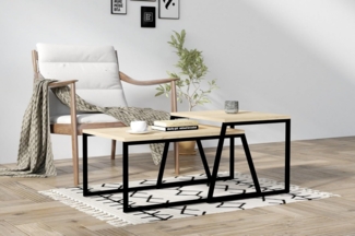 Hanah Home Modern Coffee Table with Wall-Mount Option, Oak & Black, 75 x 37 x 50 cm | 100% Melamine Coated, 18mm Thick | Stylish Design with Additional Storage & Shelves