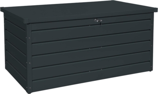 Duramax Palladium Kissenbox aus Metall groß (865 L) mit hydraulischer Gasdruckfeder und abschließbarem Griff mit Schlüssel, Terrassenbox und Gartenmöbelaufbewahrung, Anthrazit