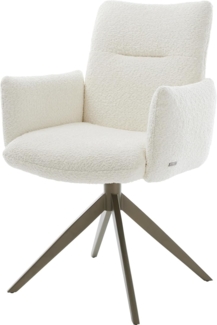 Drehstuhl Jova-Flex mit Armlehnen Bouclé Weiß Kreuzgestell breit Effektfinish Titan 360° drehbar Taschenfederkern