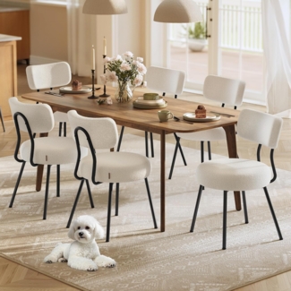 VASAGLE Esszimmerstuhl 6er Set, Küchenstuhl, Polsterstuhl, Fleece Oberfläche, geschwungene Rückenlehne, Stahlrahmen, modern, cremeweiß KDCDE110W16