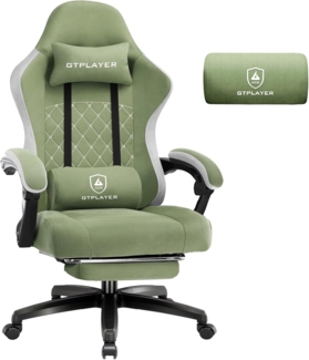 GTPLAYER Gaming Stuhl Stoff, Gaming Sessel mit Taschenfederkissen, ergonomischer Drehstuhl, Gamer Stuhl mit Fußstütze150 kg Belastbarkeit, grün