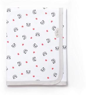 Ti TIN | weiche, saugfähige Babydecke, 80x75 cm | Krabbeldecke aus 100% Baumwolle mit doppellagigen Stoff, Babydecke fürs Auto, Wiege, Kinderwagen, Babyschale, etc, Panda-Herz-Motiv, rot