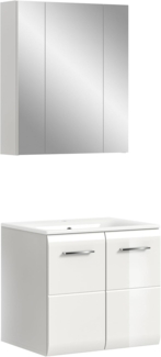 xonox. home – 2 TLG. Stilvolle Badmöbel-Kombination Ice 60 x 185 x 46 cm in Korpus weiß Nachbildung und Front weiß Hochglanz – modernes Set für Dein Bad – edel & leicht zu reinigen
