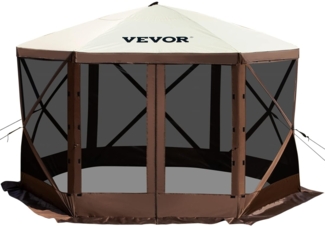 VEVOR Pavillon-Zelt, 3,6x3,6 m, 6-seitiges Pop-up-Camping-Überdachungszelt mit Netzfenstern, tragbarer Tragetasche, Erdnägeln, großen Schattenzelten für Camping im Freien, Rasen und Hinterhof