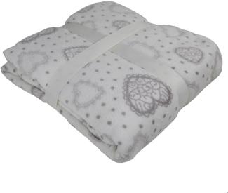 Mikrofaserdecke 150x200cm Herzchenmotiv Kuscheldecke Wohndecke Microfaser Decke creme