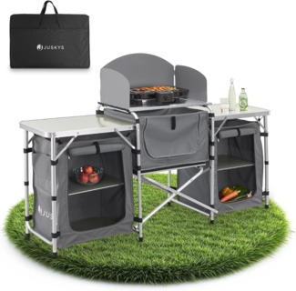 Juskys Campingküche faltbar mit Tragetasche - Outdoor Camping Küche Kochtisch klappbar - faltbare Küchenbox - Grau