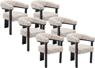 Vente-unique - Stuhl mit Armlehnen 6er-Set - Strukturstoff Bicolor & Kautschukholz schwarz - Creme & Taupe - LIVELIA von Pascal MORABITO