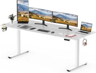 SANODESK Elektrischer Höhenverstellbarer Schreibtisch einfach mit Tischplatte, Memory Funktion und Haken, Schreibtisch Höhenverstellbar Elektrisch für Heimbüro, Homeoffice und Hause(200x80 cm, weiß)