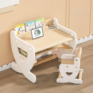 habeig Kinderschreibtisch höhenverstellbar mit Stuhl Buchstütze Stifthalter 2-12 Jahre Pult, extrem robust