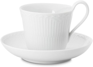 Half Lace Tasse mit Untertasse mit hohem Henkel - 250 ml White Fluted Half Lace Royal Copenhagen Kaffeetasse - Mikrowelle geeignet, Spülmaschinenfest