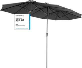 Sekey 160 × 300 cm Doppelsonnenschirm mit kurbel| Groß Sonnenschirm Marktschirm für Terrasse,Balkon & Garten, Windfest Stabil UPF 50+,Grau
