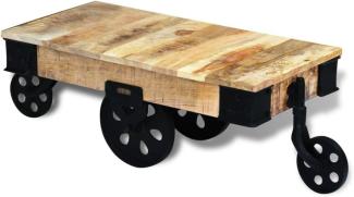 vidaXL Couchtisch mit Rollen Raues Mangoholz