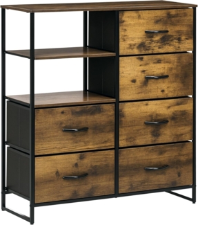 HOMCOM Kommode Sideboard mit 6 Schubladen aus Stoff, Regal und Griff (Regal und Griff, 1 St, Aufbewahrungsschrank), für Wohnzimmer, Schlafzimmer, Rustikal-Braun