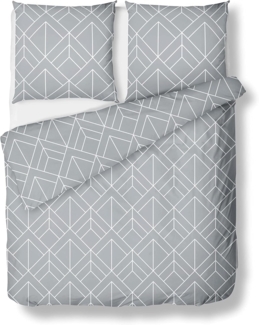 Mako Satin Bettwäsche Urban Geometric grau 200x200 + 2x 80x80