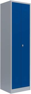 Einzel Spind Spint Stahl-Kleiderschrank für Schwarz-Weiss-Trennung mittig schließend Gaderobenschrank 2 türig 180 x 60 x 50cm Grau/Blau 510421