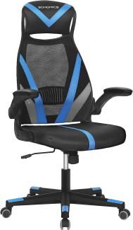 Songmics Bürostuhl, Stuhl mit Netzbespannung, höhenverstellbar, mit Kopfstütze und Armlehne, um 360° drehbar, mit Wippfunktion, bis 130 kg belastbar, ergonomisch, schwarz-blau-dunkelgrau OBN086B01