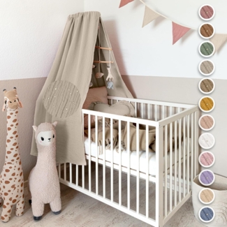 lilimaus Betthimmel Handgefertigter Baumwoll Betthimmel für Babybett, Gold Applikation, Stilvolle Musselin-Deko für Kinderzimmer, handgefertigt aus Baumwolle