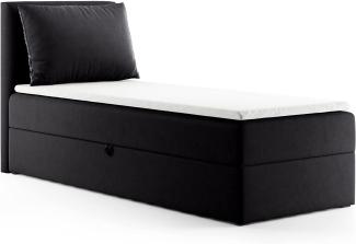 Boxspringbett Egro Mini mit Bettkasten und Kissen - Einzelbett mit Bonell-Matratze und Topper, Polsterbett (Schwarz (Kronos 07), 90 x 200 cm)