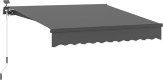 Outsunny Markise mit Handkurbel Solar-Lichte,Wandhalterung, UV 50+ (Klemmmarkise, 1-St, Gelenkarmmarkise) 300 cm breit für Terrasse Balkon Veranda, Grau