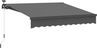 Outsunny Markise mit Handkurbel Solar-Lichte,Wandhalterung, UV 50+ (Klemmmarkise, 1-St, Gelenkarmmarkise) 300 cm breit für Terrasse Balkon Veranda, Grau