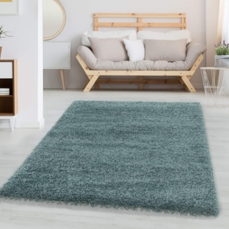 Carpetsale24 Shaggy Hochflor Teppich Läufer Flur 100 x 200 cm Aqua Blau - Modern Flauschiger Teppich Extra Weich, Pflegeleicht und Einfarbig - Ideal als Teppich für Küche, Schlafzimmer und Esszimmer