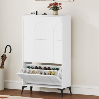 DWVO Schuhschrank mit 3 Klappen, Schuhschranks Weiss, Schuhschrank Schuhkipper Schmal, Schuhablage Verstellbar,118 x 24 x 70 cm, für Eingangsbereich, Flur