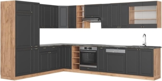 Eckküche Fame-Line Anthrazit Landhaus/Goldkraft Eiche 347 x 46 cm ohne Arbeitsplatte Vicco