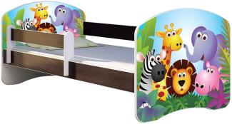 ACMA Kinderbett Jugendbett mit Einer Schublade und Matratze Wenge mit Rausfallschutz Lattenrost II 140x70 160x80 180x80 (01 Zoo, 180x80)