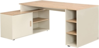 Vente-unique - Eckschreibtisch mit Stauraum - MDF - Beige und Natur - ROMIARA