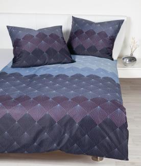 Janine Moments Mako-Satin Bettwäsche 155x220 Rauten Fächer blau lila 98096-5