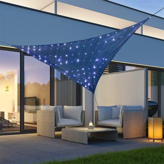 Solar Sonnensegel 100 LEDs Sonnenschutz Sternenhimmel UV 50+ 3,6x3,6x3,6m Blau