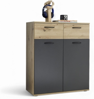 Liam Jugendzimmer Kommode in Artisan Eiche Optik, Graphit - Moderne Kommode mit Schubladen und viel Stauraum - 80 x 95 x 38 cm (B/H/T)
