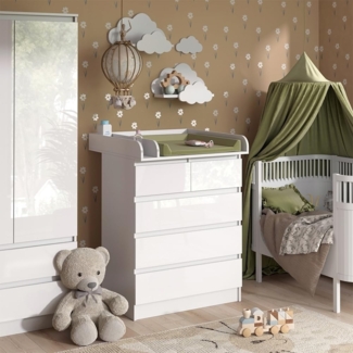 Wickelkommode Emma Weiß/Weiß Hochglanz 80 x 110.2 cm mit 5 Schubladen Vicco