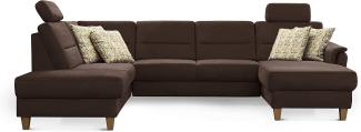 CAVADORE U-Form-Sofa Palera / Federkern-Wohnlandschaft mit 2 Kopfstützen / 314 x 89 x 212 / Mikrofaser, Braun