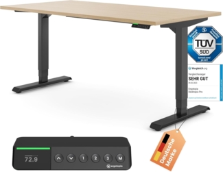 Desktopia Pro X - Elektrisch höhenverstellbarer Schreibtisch / Ergonomischer Tisch mit Memory-Funktion, Ahorn, Gestell Schwarz, 180x80 cm