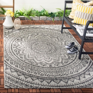 SAFAVIEH Zeitgenössische Teppich für Wohnzimmer, Esszimmer, Schlafzimmer - Courtyard Collection, Kurzer Flor, Hellgrau und Schwarz, 160 X 231 cm