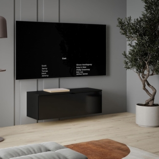 FORTE LIBERTAD moderner Fernsehtisch TV Schrank Lowboard 100 200 300 für Fernseher 55 65 80 Zoll, Wohnzimmer, hängend oder stehend, Schwarz Hochglanz, 99,9 cm breit x 35,4 cm hoch x 34,8 cm tief