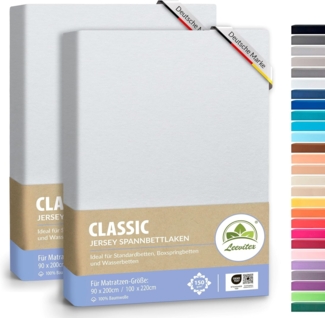 leevitex® Spannbettlaken Spannbettlaken Weiß 2er Pack 90x200 - 100x220, Mako-Jersey, Gummizug: rundum, (2 Stück), OEKO-TEX® STANDARD 100 zertifiziert