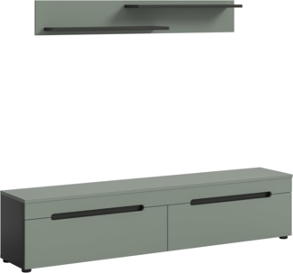 xonox. home - Lowboard Canu 170 x 38 x 33 cm in Korpus Basalt grau und Front Smoke Green Nb. - Kommode Sideboard groß TV-Bank TV-Schrank Fernsehschrank - platzsparend & modern