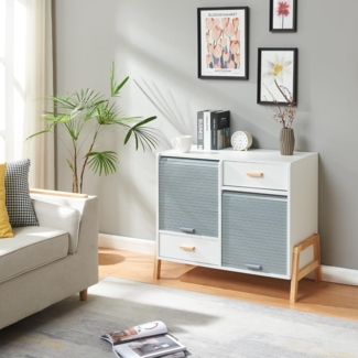 Sideboard Kvaefjord 72 x 80 x 40 cm mit zwei Jalousietüren Weiß/Grau [en. casa]