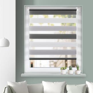 Grandekor Doppelrollo Klemmfix ohne Bohren Weiß-Grau-Anthrazit 40x150cm(Stoffbreite 36cm) Fenster Rollos für innen Klemmrollos Duo Rollos für Fenster ohne Bohren mit Bohren Privatschutz Zebrarollo