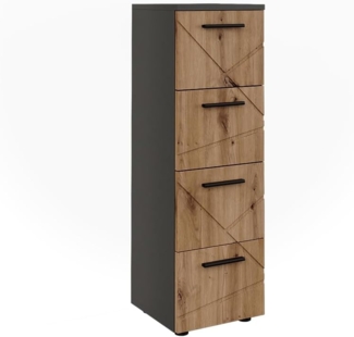 Midischrank Irma Anthrazit/Artisan 30 x 95 cm mit 4 Schubladen Vicco