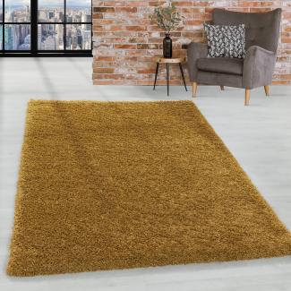 HomebyHome Shaggy Hochflor Wohnzimmerteppich Läufer 60x110 cm Gold - Flur Teppich Flauschig, Modern, Plüsch und Extra Weich - Ideal als Bettvorleger im Schlafzimmer und als Küchenläufer